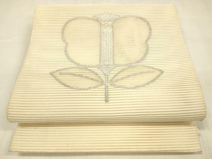 平和屋着物＊夏物 西陣河村織物謹製・手織り 絽綴れ 八寸名古屋帯 草花文 銀糸 正絹 逸品 DABB3614cm