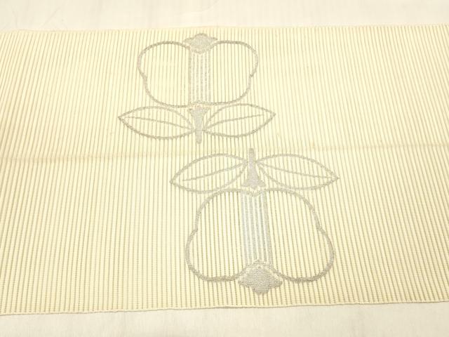 平和屋着物＊夏物 西陣河村織物謹製・手織り 絽綴れ 八寸名古屋帯 草花文 銀糸 正絹 逸品 DABB3614cm