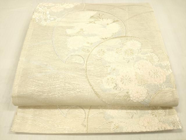 平和屋着物＊夏物　六通柄袋帯　草花文　金銀糸　正絹　逸品　DABB3618cm