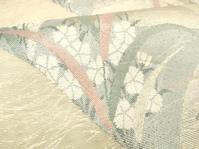 平和屋着物＊夏物 六通柄袋帯 草花文 銀糸 正絹 逸品 DABB3620cm