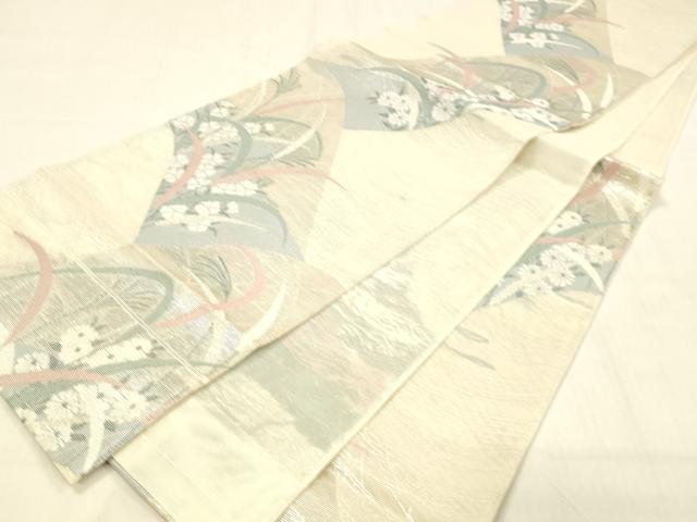 平和屋着物＊夏物 六通柄袋帯 草花文 銀糸 正絹 逸品 DABB3620cm