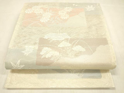 平和屋着物＊夏物 六通柄袋帯 草花文 銀糸 正絹 逸品 DABB3621cm
