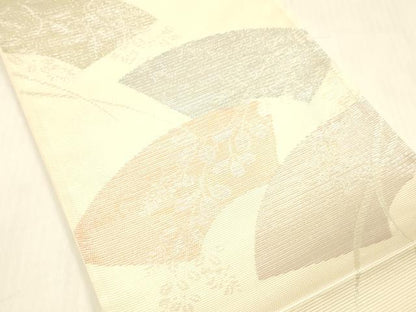 平和屋着物＊夏物 六通柄袋帯 地紙草葉文 銀糸 正絹 逸品 DABB3622cm