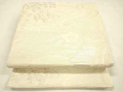 平和屋着物＊夏物 六通柄袋帯 流水草花文 銀糸 正絹 逸品 DABB3623cm