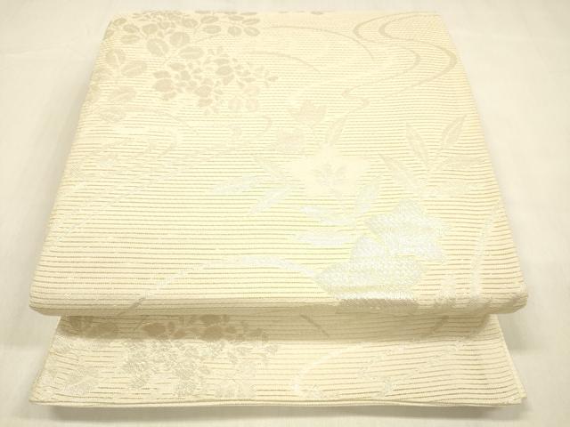 平和屋着物＊夏物 六通柄袋帯 流水草花文 銀糸 正絹 逸品 DABB3623cm