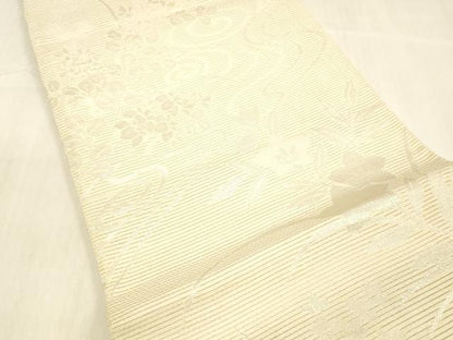 平和屋着物＊夏物 六通柄袋帯 流水草花文 銀糸 正絹 逸品 DABB3623cm