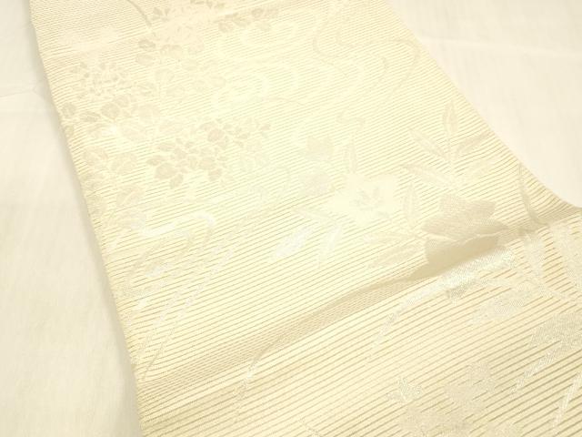 平和屋着物＊夏物 六通柄袋帯 流水草花文 銀糸 正絹 逸品 DABB3623cm
