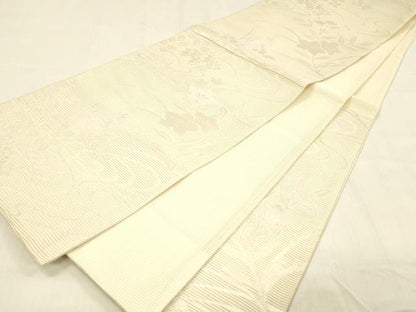 平和屋着物＊夏物 六通柄袋帯 流水草花文 銀糸 正絹 逸品 DABB3623cm