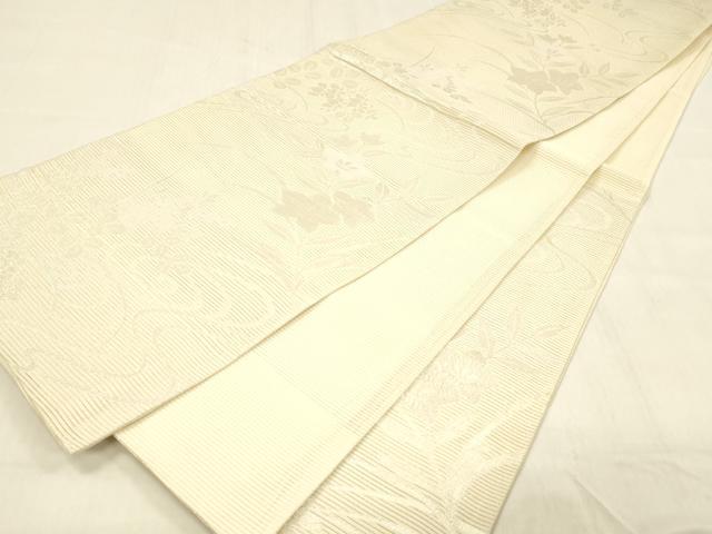 平和屋着物＊夏物 六通柄袋帯 流水草花文 銀糸 正絹 逸品 DABB3623cm