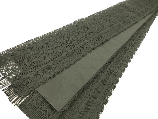 平和屋着物＊夏物　半幅帯　レース　花間道　黒地　DABB3624cm