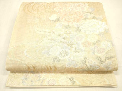 平和屋着物＊夏物 六通柄袋帯 菊花に桔梗 金銀糸 正絹 逸品 DABB3627cm