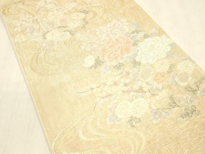 平和屋着物＊夏物 六通柄袋帯 菊花に桔梗 金銀糸 正絹 逸品 DABB3627cm
