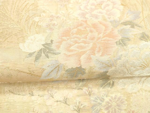 平和屋着物＊夏物 六通柄袋帯 菊花に桔梗 金銀糸 正絹 逸品 DABB3627cm