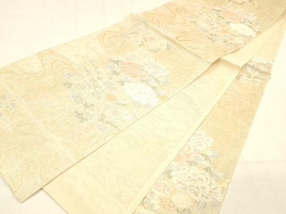 平和屋着物＊夏物 六通柄袋帯 菊花に桔梗 金銀糸 正絹 逸品 DABB3627cm
