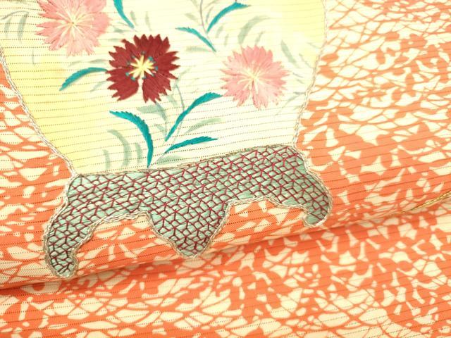 平和屋着物＊夏物 アンティーク 大正ロマン 中国三大刺繍 相良刺繍 九寸名古屋帯 手描き 駒刺繍 器物花文 金銀糸 正絹 逸品 DABB3630cm