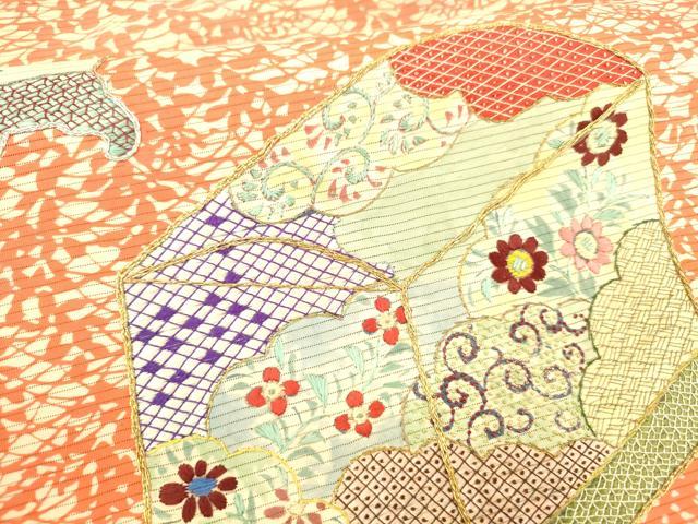 平和屋着物＊夏物 アンティーク 大正ロマン 中国三大刺繍 相良刺繍 九寸名古屋帯 手描き 駒刺繍 器物花文 金銀糸 正絹 逸品 DABB3630cm