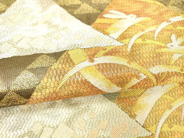 平和屋着物▽六通柄袋帯 スリーシーズン 春夏秋 鱗雪芝兎文 金糸 正絹 逸品 DABB3631cm