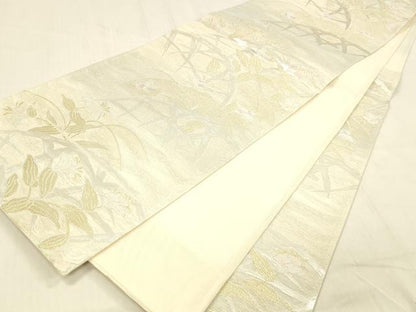 平和屋着物＊夏物 六通柄袋帯 籬草花文 金銀糸 正絹 逸品 DABB3634cm