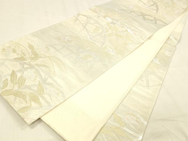平和屋着物＊夏物 六通柄袋帯 籬草花文 金銀糸 正絹 逸品 DABB3634cm