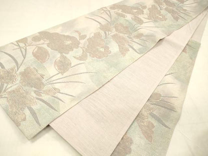 平和屋着物＊夏物 六通柄袋帯 草花文 金糸 正絹 逸品 DABB3636cm