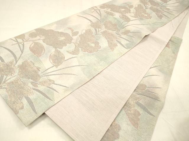 平和屋着物＊夏物 六通柄袋帯 草花文 金糸 正絹 逸品 DABB3636cm