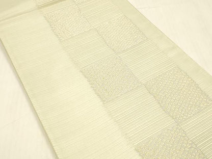 平和屋着物＊夏物 六通柄袋帯 市松文様 金銀糸 正絹 逸品 DABB3637cm