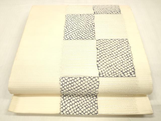 平和屋着物＊夏物 六通柄袋帯 唐織 市松文様 銀糸 正絹 逸品 DABB3638cm