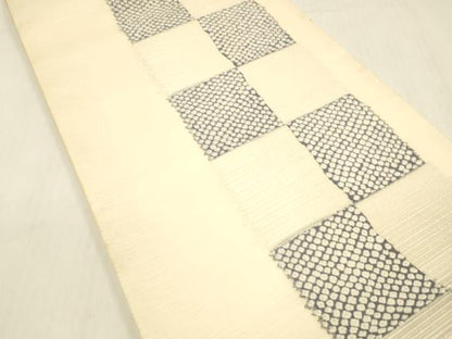 平和屋着物＊夏物 六通柄袋帯 唐織 市松文様 銀糸 正絹 逸品 DABB3638cm