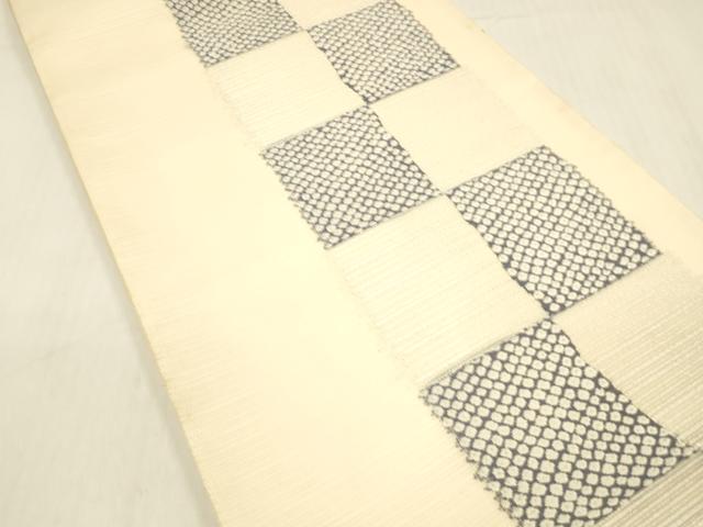 平和屋着物＊夏物 六通柄袋帯 唐織 市松文様 銀糸 正絹 逸品 DABB3638cm