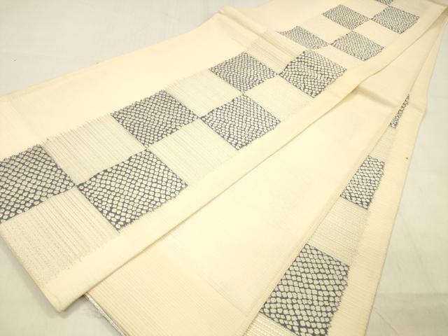 平和屋着物＊夏物 六通柄袋帯 唐織 市松文様 銀糸 正絹 逸品 DABB3638cm