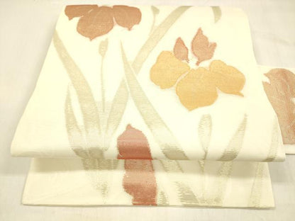 平和屋着物＊夏物 九寸名古屋帯 流水杜若 金糸 正絹 逸品 DABB3640cm