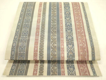 平和屋着物＊夏物 八寸名古屋帯 抽象間道 金糸 正絹 逸品 DABB3643cm