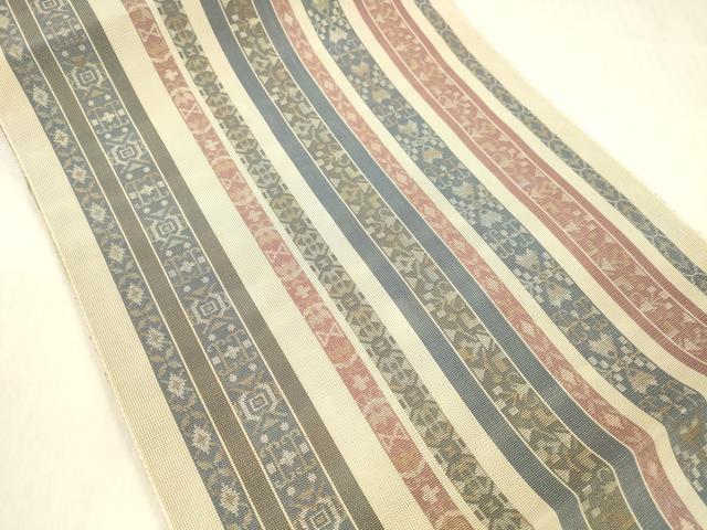 平和屋着物＊夏物 八寸名古屋帯 抽象間道 金糸 正絹 逸品 DABB3643cm