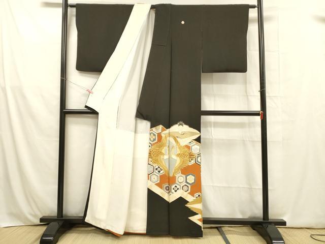 平和屋着物■豪華黒留袖 刺繍 向かい鶴花文 金銀彩 正絹 逸品 DABB3645cm