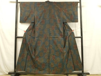 平和屋着物■本場大島紬 抽象花文 正絹 逸品 DABB3652cm