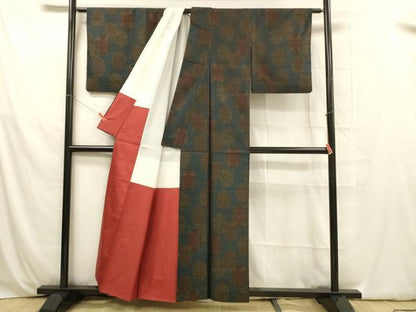 平和屋着物■本場大島紬 抽象花文 正絹 逸品 DABB3652cm