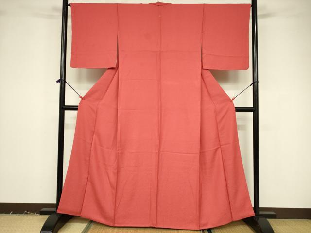 平和屋着物■上質な色無地 霞地紋 紅赤色 正絹 逸品 DABB3692cm