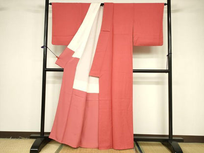 平和屋着物■上質な色無地 霞地紋 紅赤色 正絹 逸品 DABB3692cm