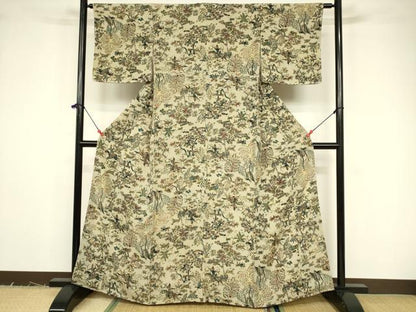 平和屋着物■上質な小紋 狩猟花文 鬼しぼ縮緬 正絹 逸品 未使用 DABB3693cm