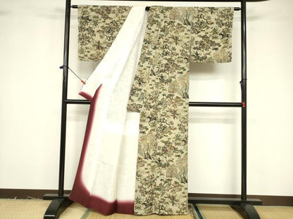 平和屋着物■上質な小紋 狩猟花文 鬼しぼ縮緬 正絹 逸品 未使用 DABB3693cm
