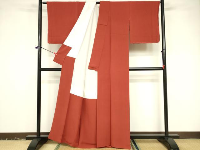 平和屋着物■上質な色無地 茜色 正絹 逸品 DABB3698cm