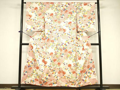 平和屋着物■上質な小紋　草花文　金彩　正絹　逸品　DABB3701cm