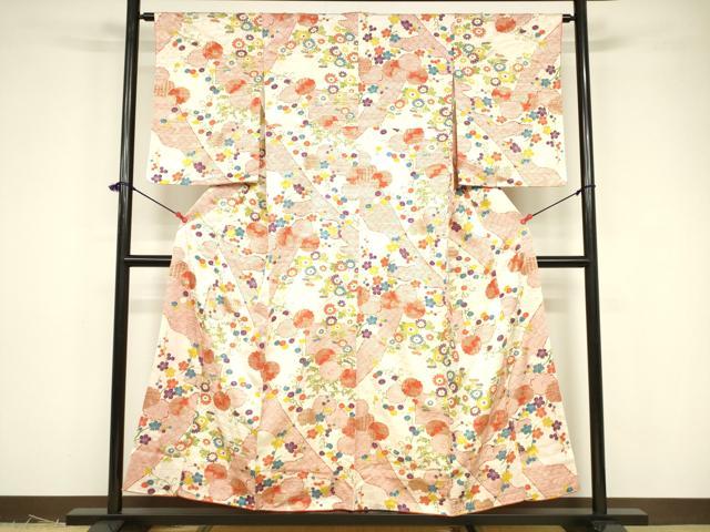 平和屋着物■上質な小紋　草花文　金彩　正絹　逸品　DABB3701cm