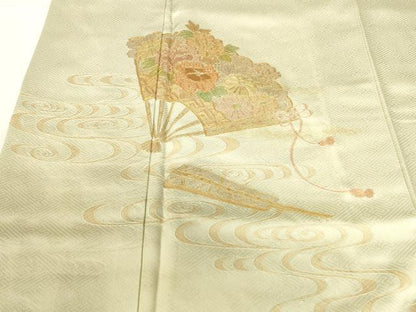 平和屋着物■中国三大刺繍 スワトウ刺繍 汕頭刺繍 訪問着 流水扇面花文 金彩 正絹 逸品 DABB3702cm