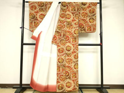 平和屋着物■上質な小紋 花絵皿文 暈し染め 鬼しぼ縮緬 正絹 逸品 DABB3720cm