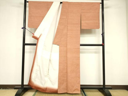 平和屋着物■上質な紬　黄丹色　正絹　逸品　DABB3726cm