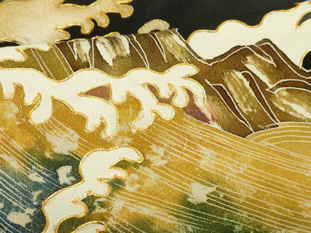 平和屋着物●豪華色留袖　駒刺繍　立波文　暈し染め　金彩　正絹　逸品　DABB9645du 平和屋着物□豪華色留袖 作家物 駒刺繍 立波松竹梅文 暈し染め 金銀彩