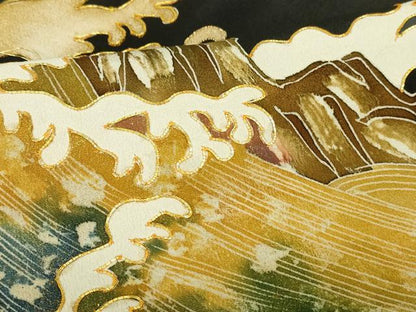 平和屋着物■豪華黒留袖 駒刺繍 立波文 暈し染め 金彩 正絹 逸品 DABB3731cm