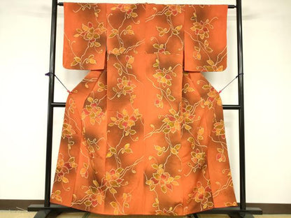 平和屋着物■上質な小紋 蔦の葉花文 暈し染め 正絹 逸品 DABB3746cm
