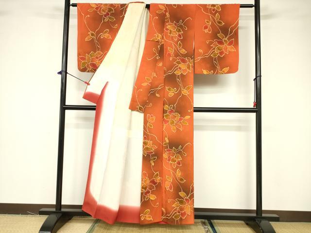 平和屋着物■上質な小紋 蔦の葉花文 暈し染め 正絹 逸品 DABB3746cm